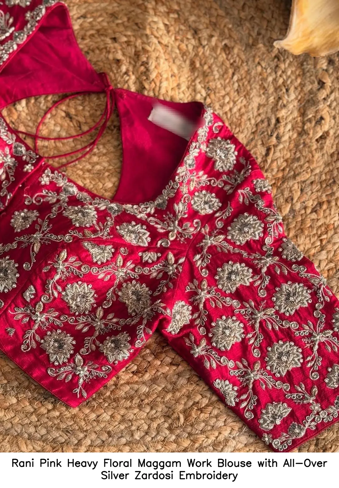 Rani Pink Heavy Floral Maggam Work Blouse with All-Over Silver Zardosi Embroidery