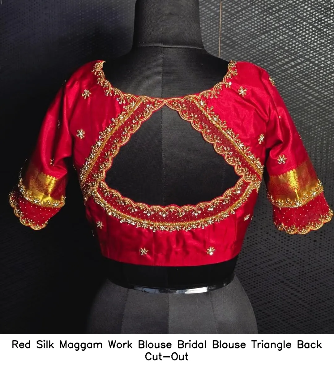 Red Silk Maggam Work Blouse Bridal Blouse Triangle Back Cut-Out
