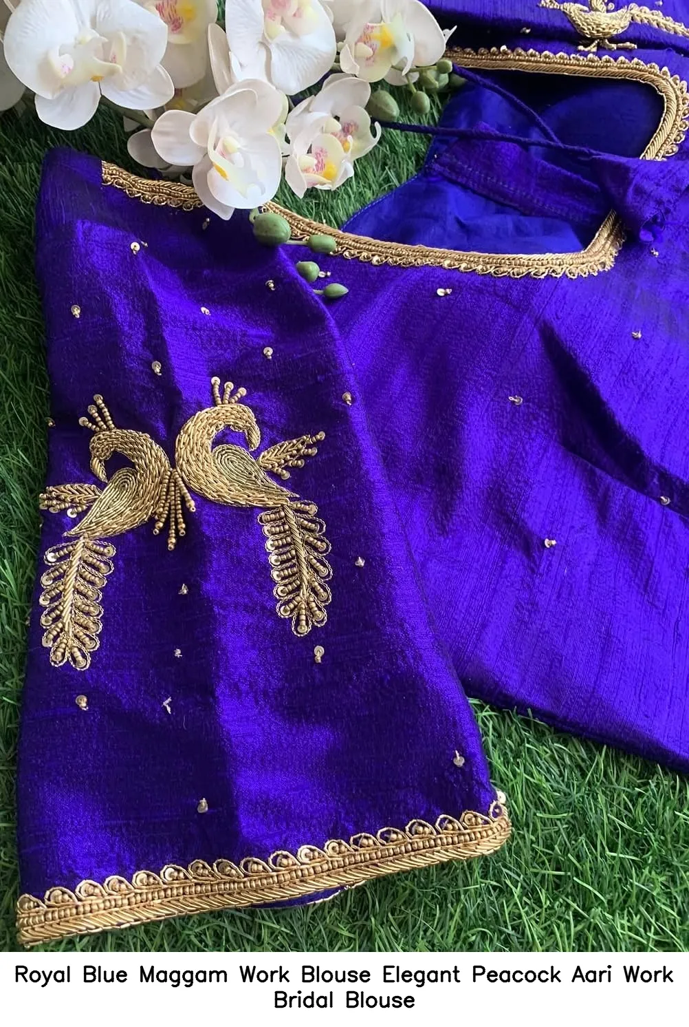 Royal Blue Maggam Work Blouse Elegant Peacock Aari Work Bridal Blouse
