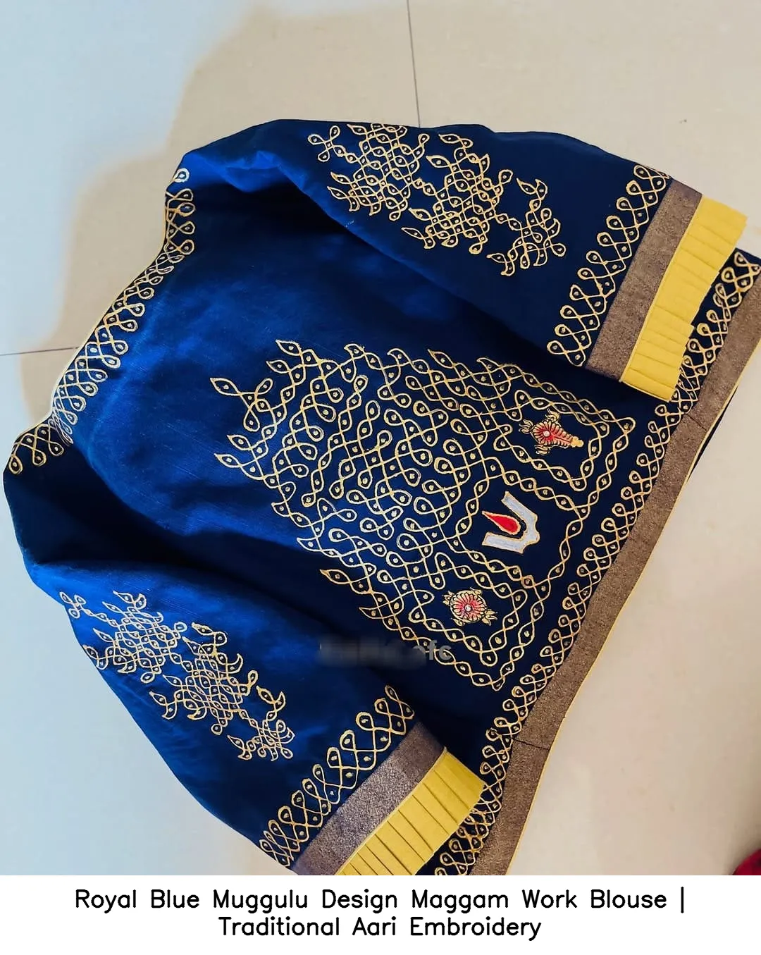 Royal Blue Muggulu Design Maggam Work Blouse | Traditional Aari Embroidery