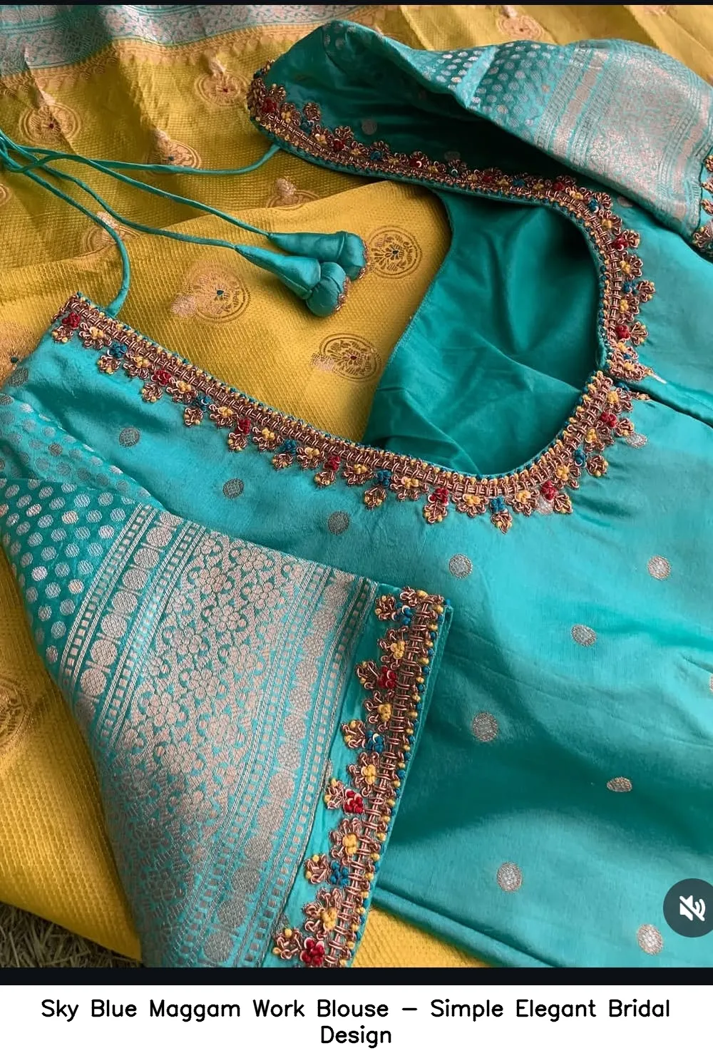 Sky Blue Maggam Work Blouse - Simple Elegant Bridal Design