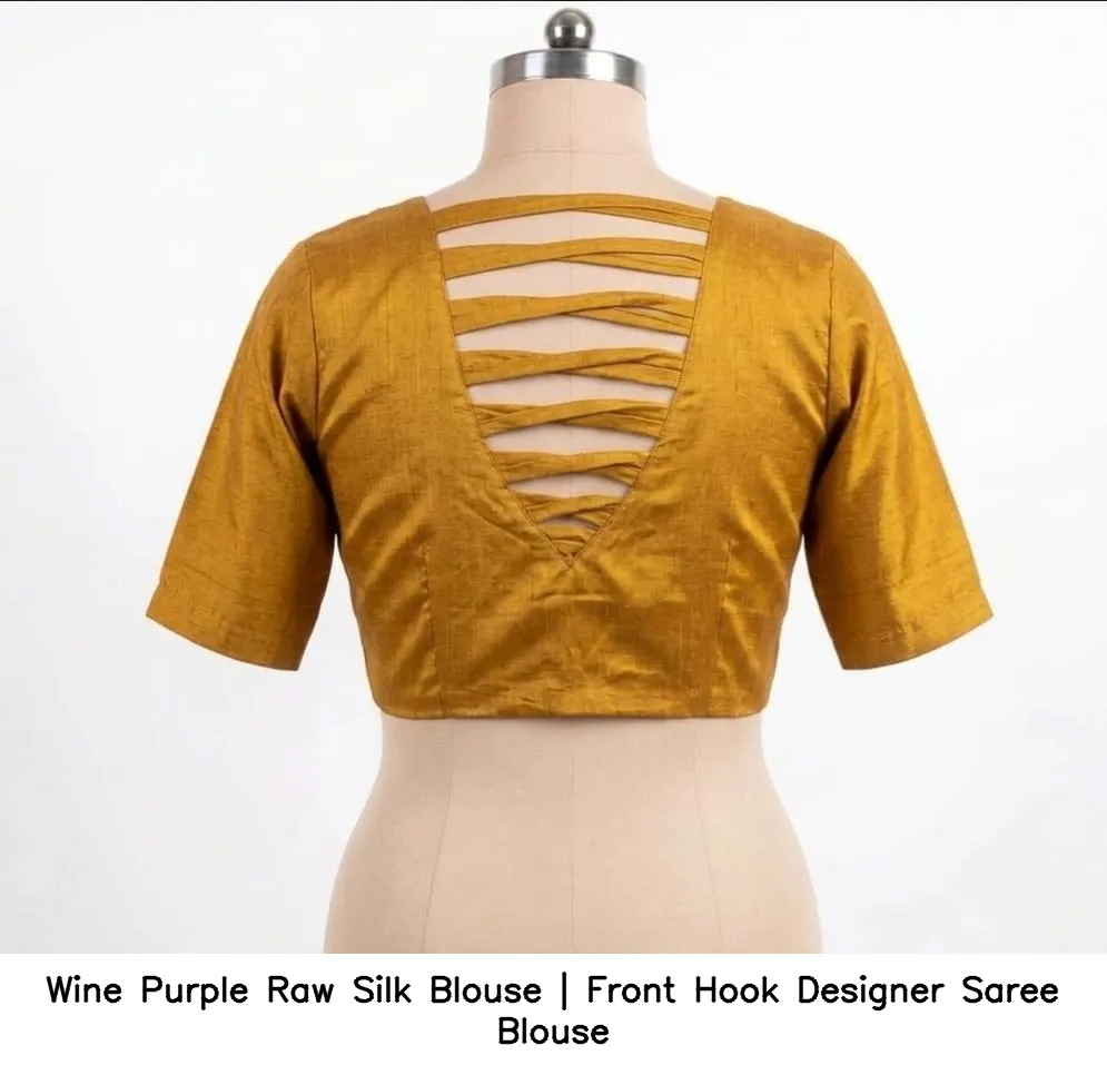 Wine Purple Raw Silk Blouse | Front Hook Designer Saree Blouse