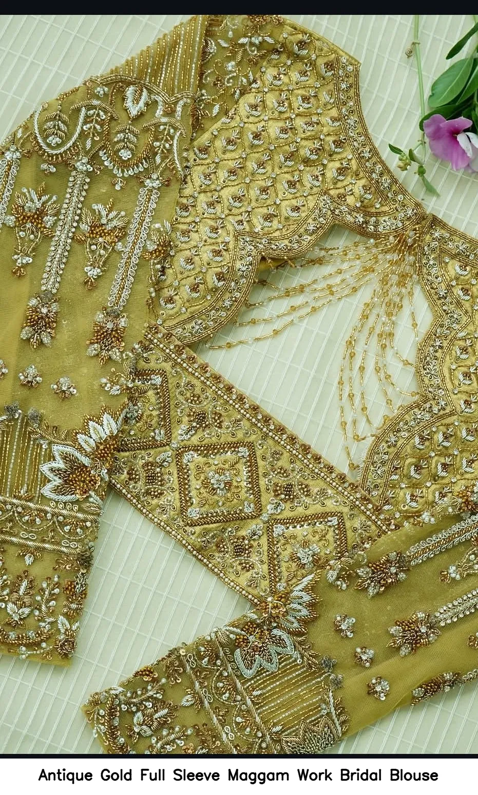 Antique Gold Full Sleeve Maggam Work Bridal Blouse