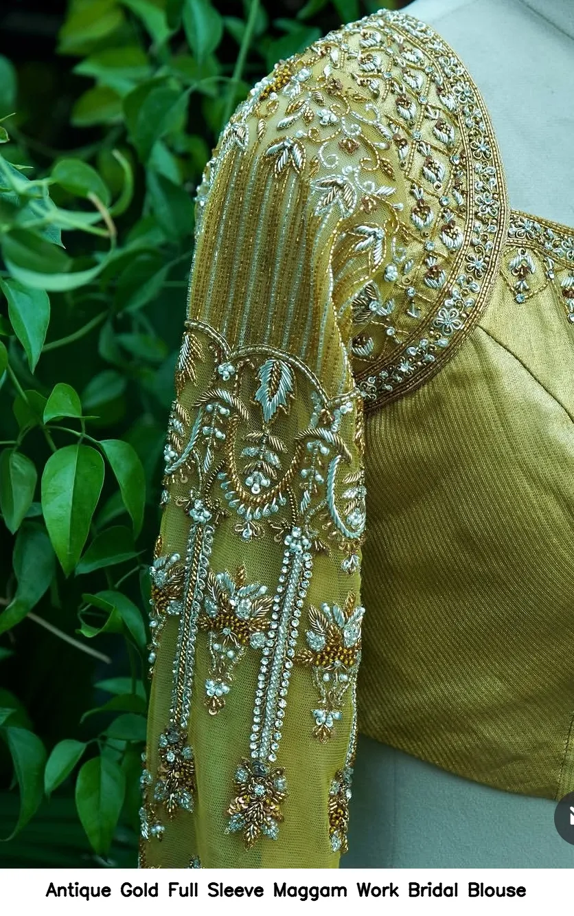 Antique Gold Full Sleeve Maggam Work Bridal Blouse