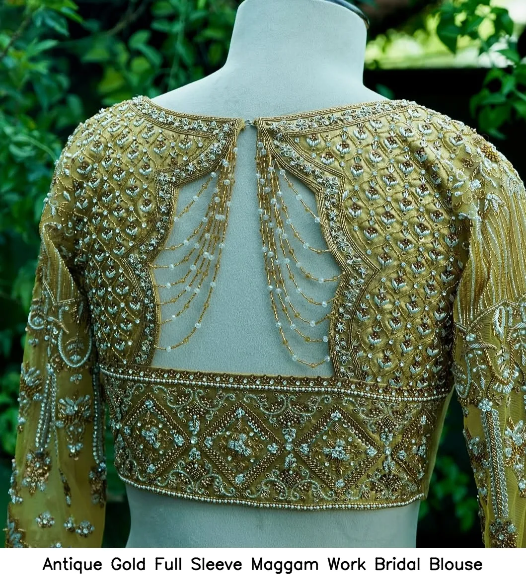 Antique Gold Full Sleeve Maggam Work Bridal Blouse