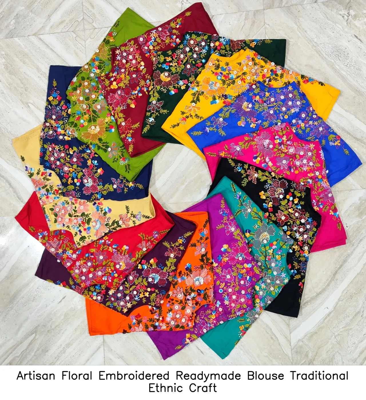 Artisan Floral Embroidered Readymade Blouse – Traditional Ethnic Craft