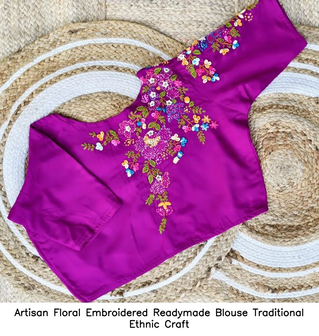 Artisan Floral Embroidered Readymade Blouse – Traditional Ethnic Craft 4