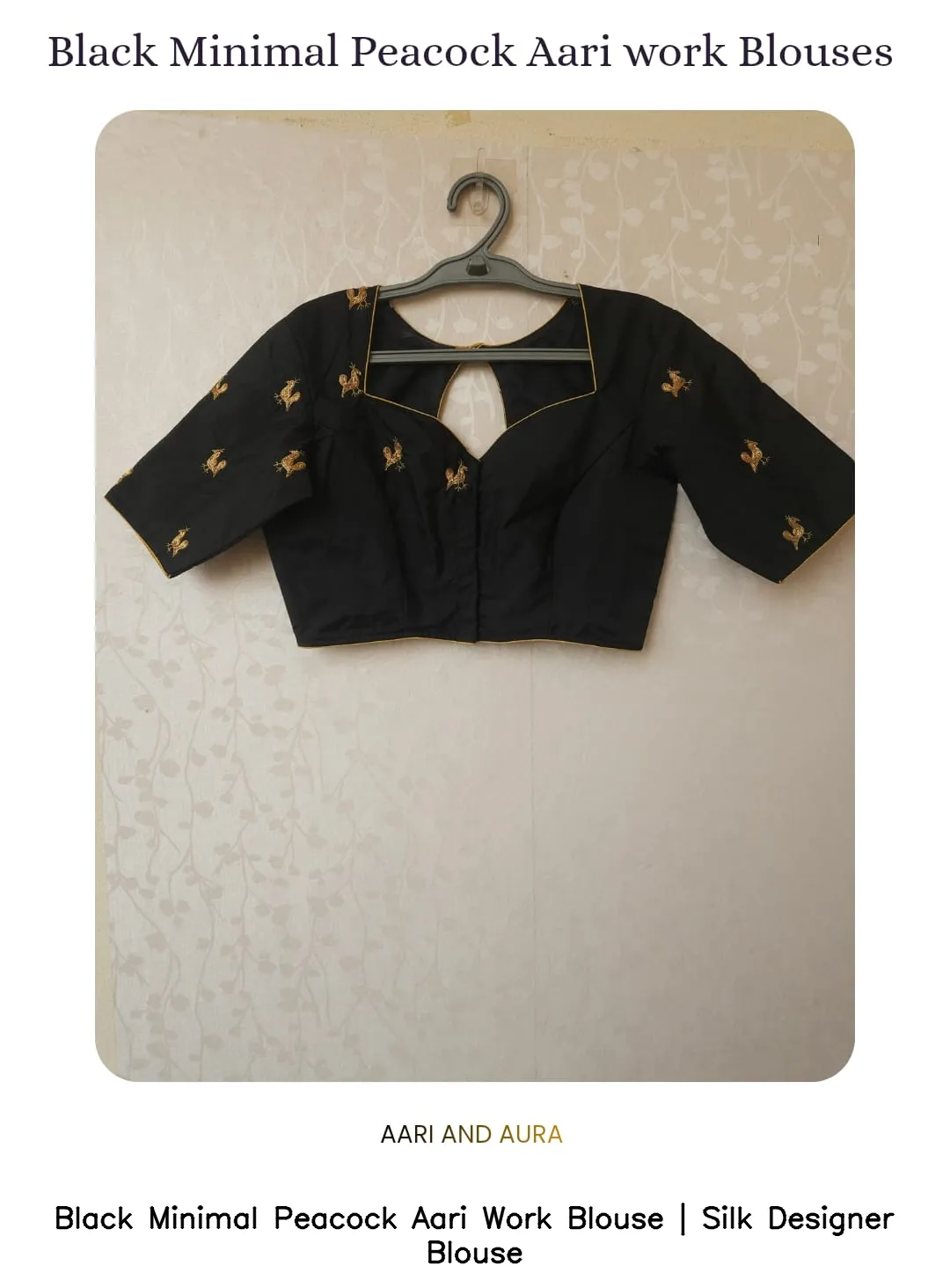 Black Minimal Peacock Aari Work Blouse | Silk Designer Blouse