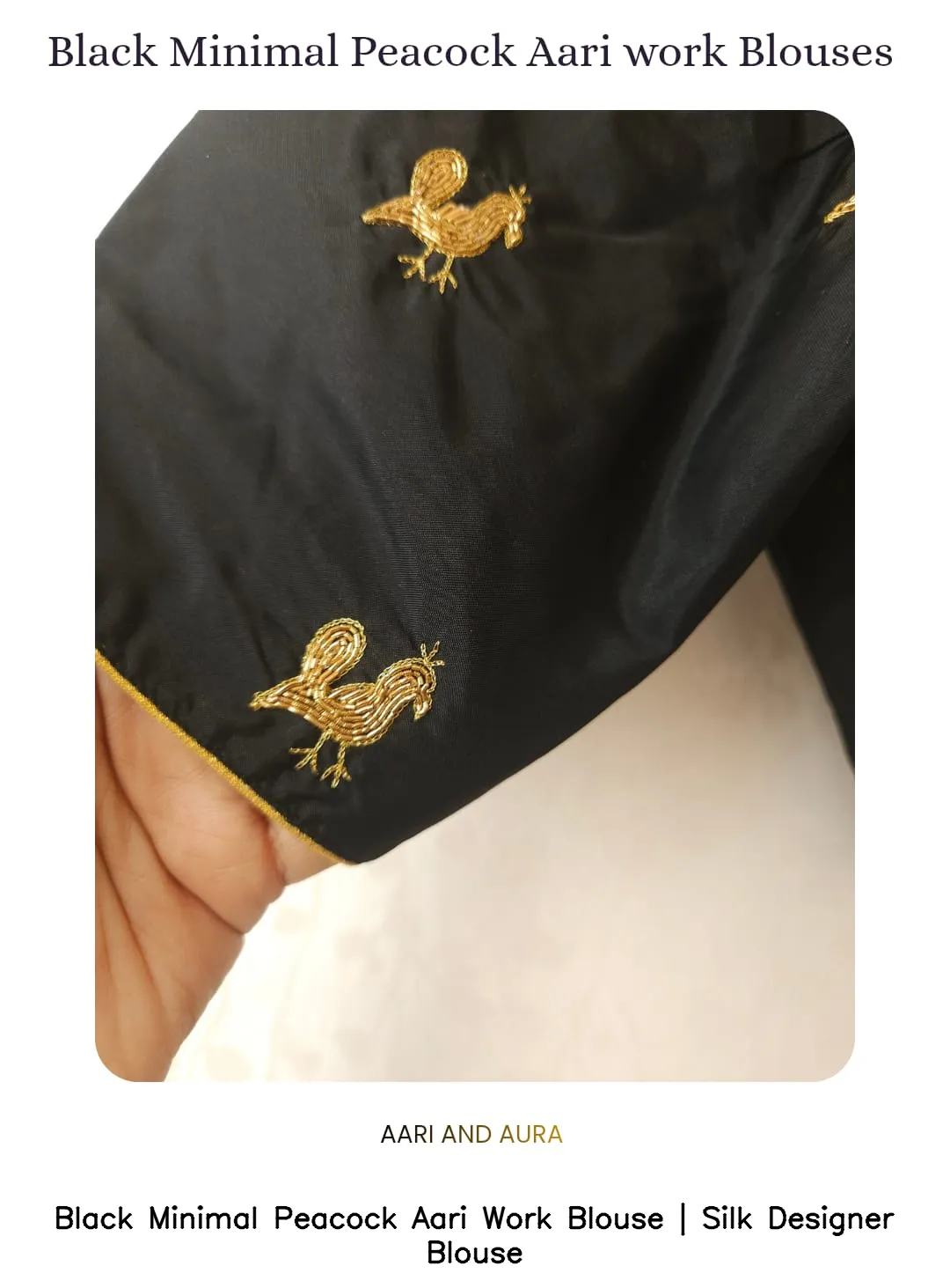 Black Minimal Peacock Aari Work Blouse | Silk Designer Blouse