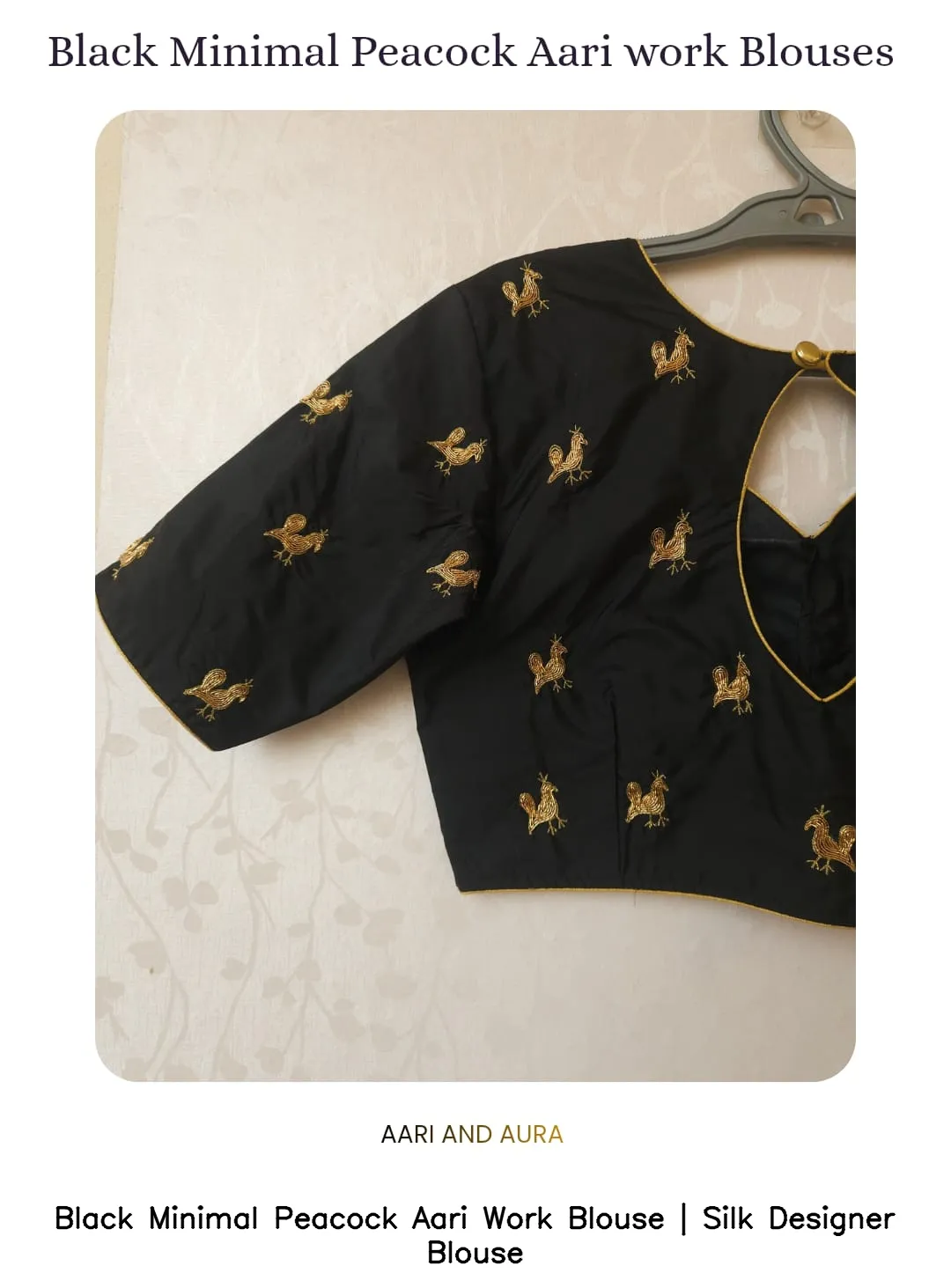 Black Minimal Peacock Aari Work Blouse | Silk Designer Blouse