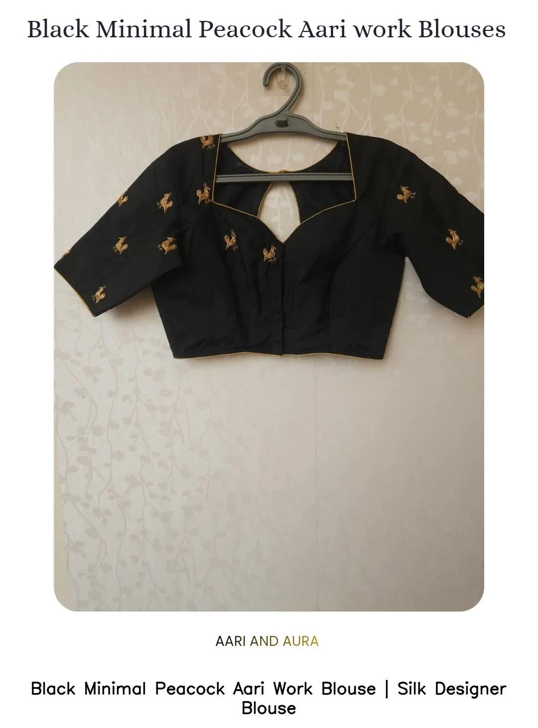 Black Minimal Peacock Aari Work Blouse | Silk Designer Blouse