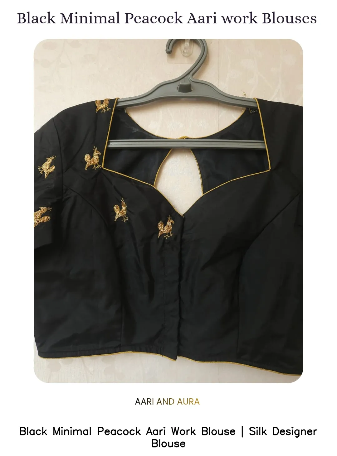 Black Minimal Peacock Aari Work Blouse | Silk Designer Blouse