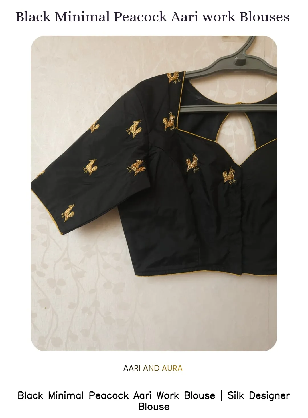 Black Minimal Peacock Aari Work Blouse | Silk Designer Blouse