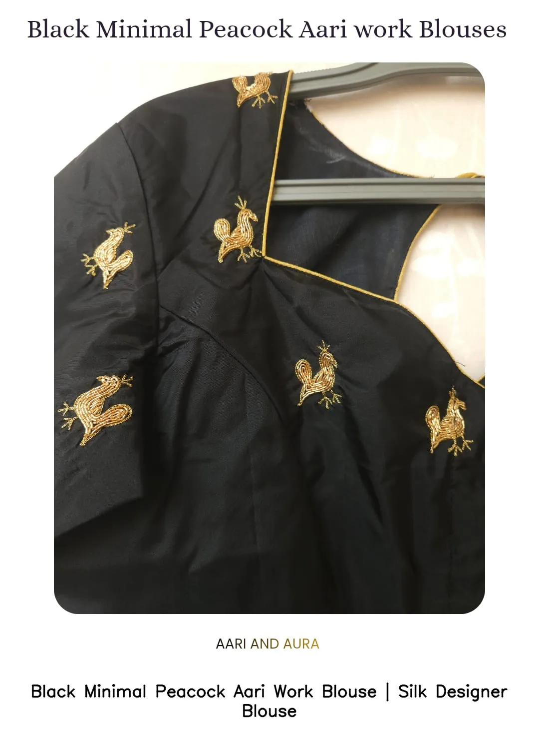 Black Minimal Peacock Aari Work Blouse | Silk Designer Blouse