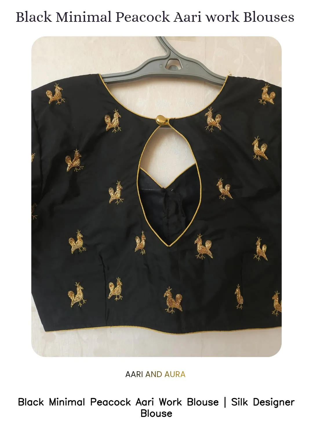 Black Minimal Peacock Aari Work Blouse | Silk Designer Blouse