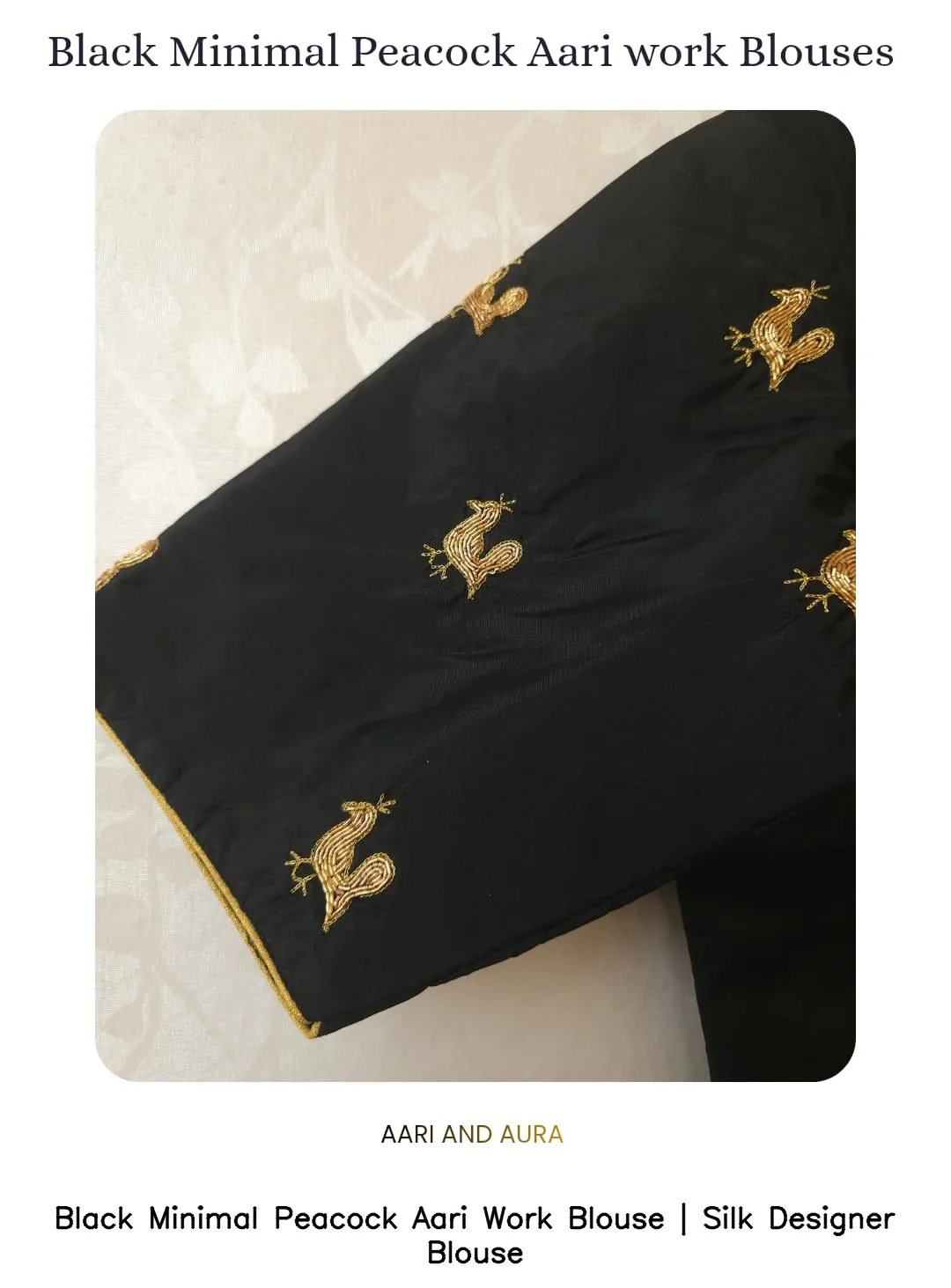 Black Minimal Peacock Aari Work Blouse | Silk Designer Blouse