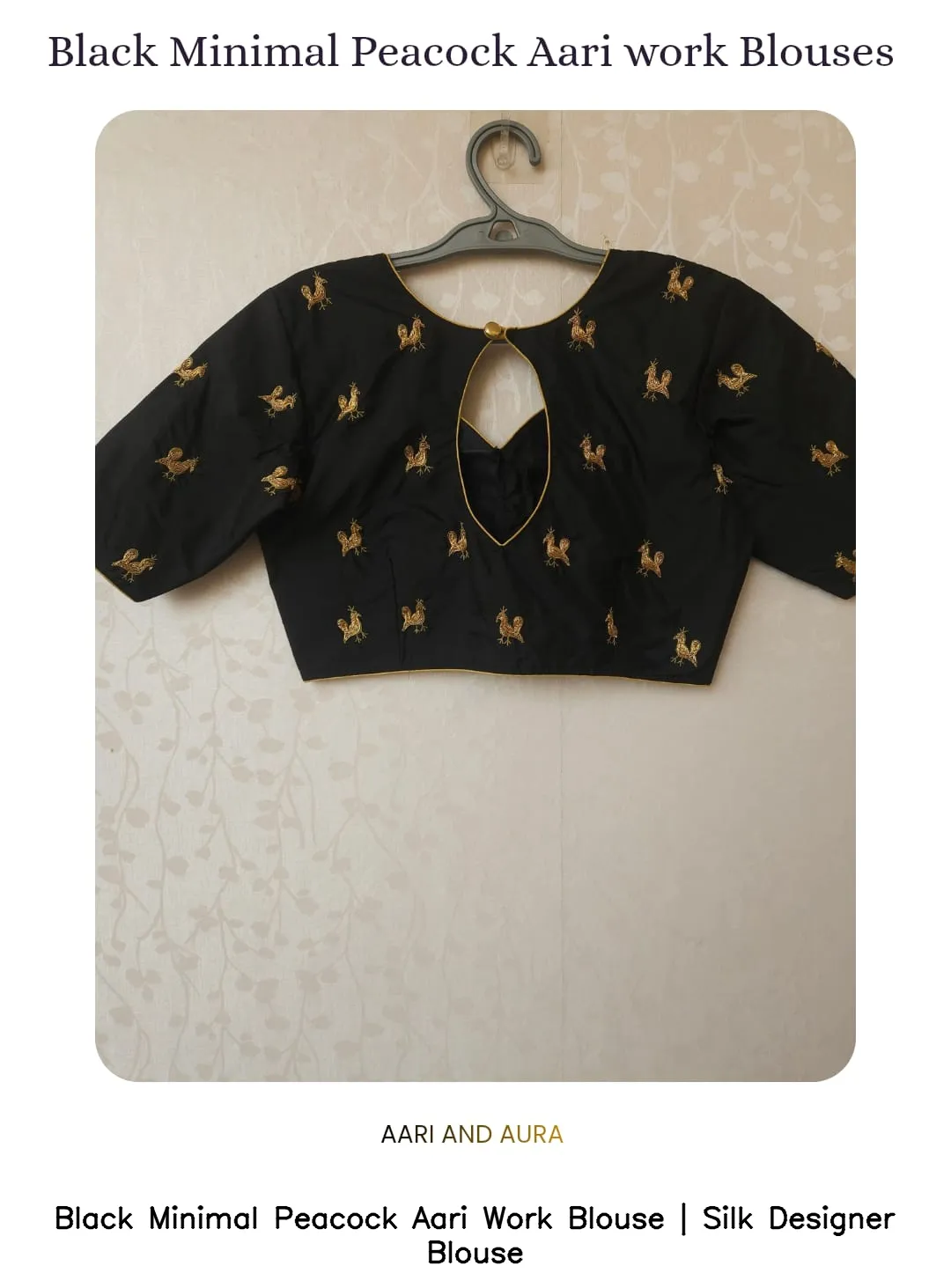 Black Minimal Peacock Aari Work Blouse | Silk Designer Blouse