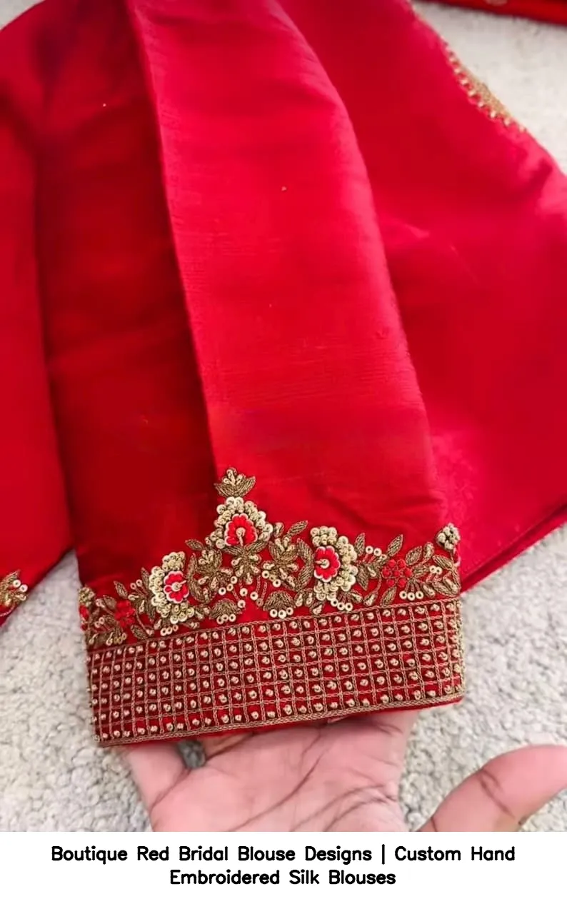 Boutique Red Bridal Blouse Designs | Custom Hand Embroidered Silk Blouses