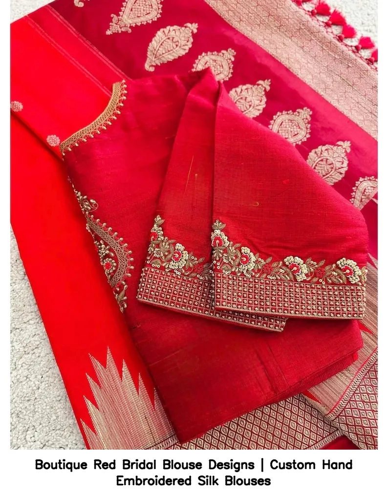 Boutique Red Bridal Blouse Designs | Custom Hand Embroidered Silk Blouses