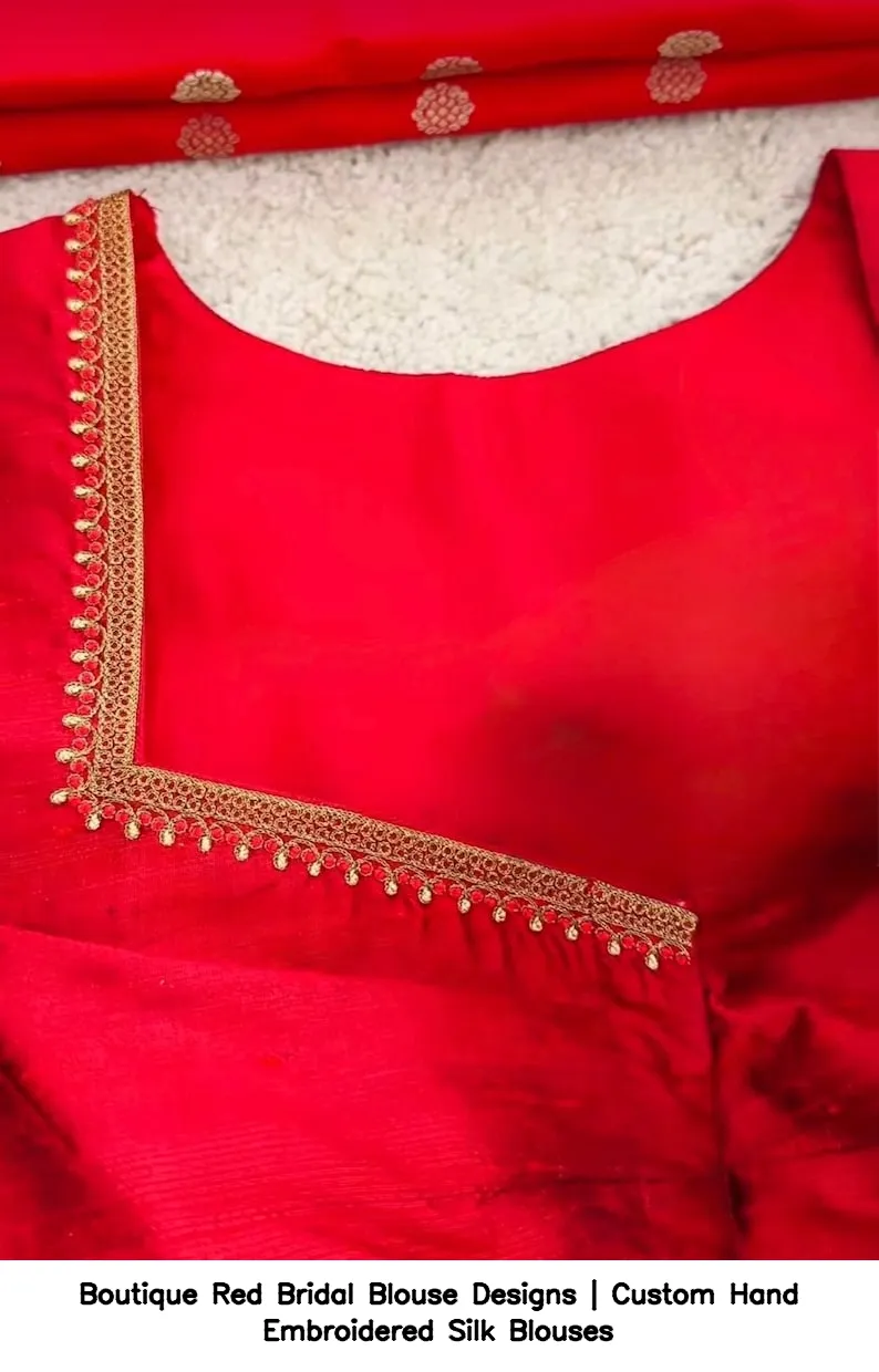 Boutique Red Bridal Blouse Designs | Custom Hand Embroidered Silk Blouses