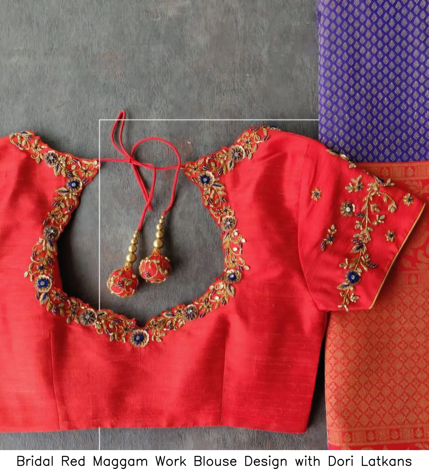 Bridal Red Maggam Work Blouse Design with Dori Latkans
