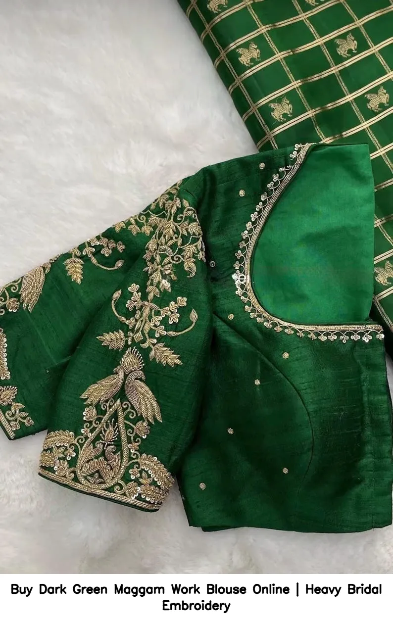 Buy Dark Green Maggam Work Blouse Online | Heavy Bridal Embroidery