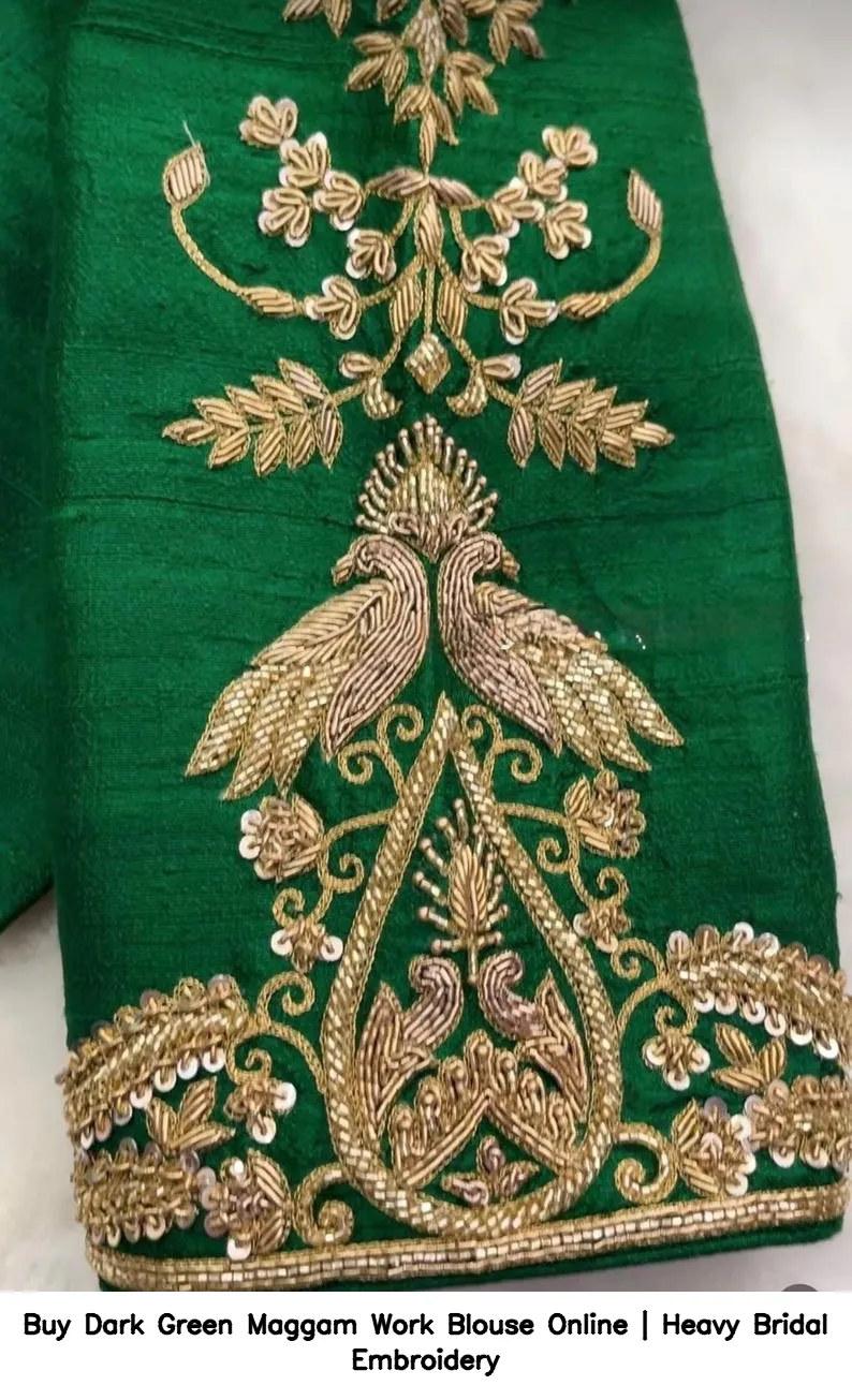 Buy Dark Green Maggam Work Blouse Online | Heavy Bridal Embroidery