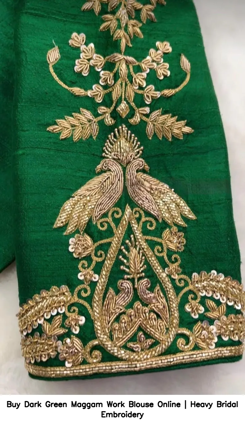 Buy Dark Green Maggam Work Blouse Online | Heavy Bridal Embroidery