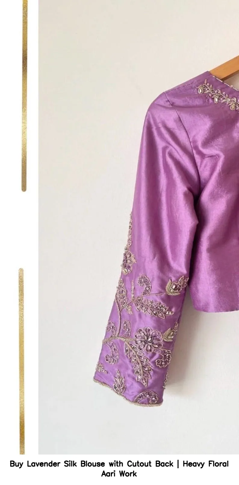 Buy Lavender Silk Blouse with Cutout Back | Heavy Floral Aari Work