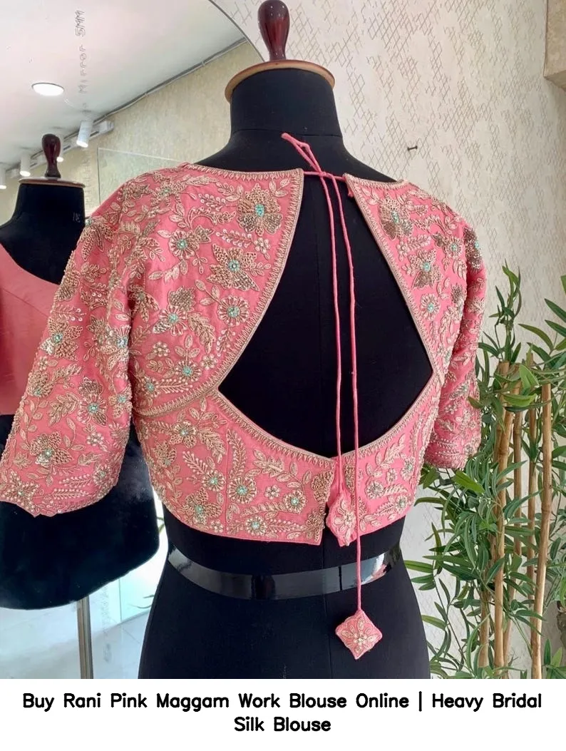 Buy Rani Pink Maggam Work Blouse Online | Heavy Bridal Silk Blouse