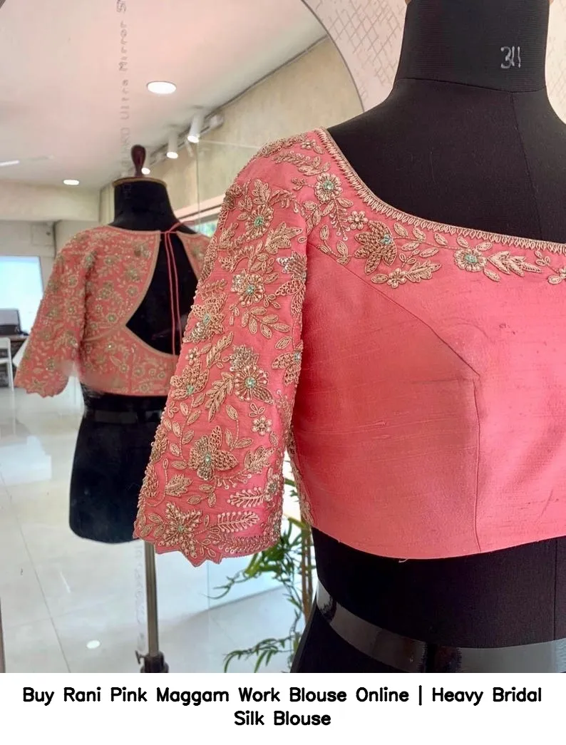 Buy Rani Pink Maggam Work Blouse Online | Heavy Bridal Silk Blouse