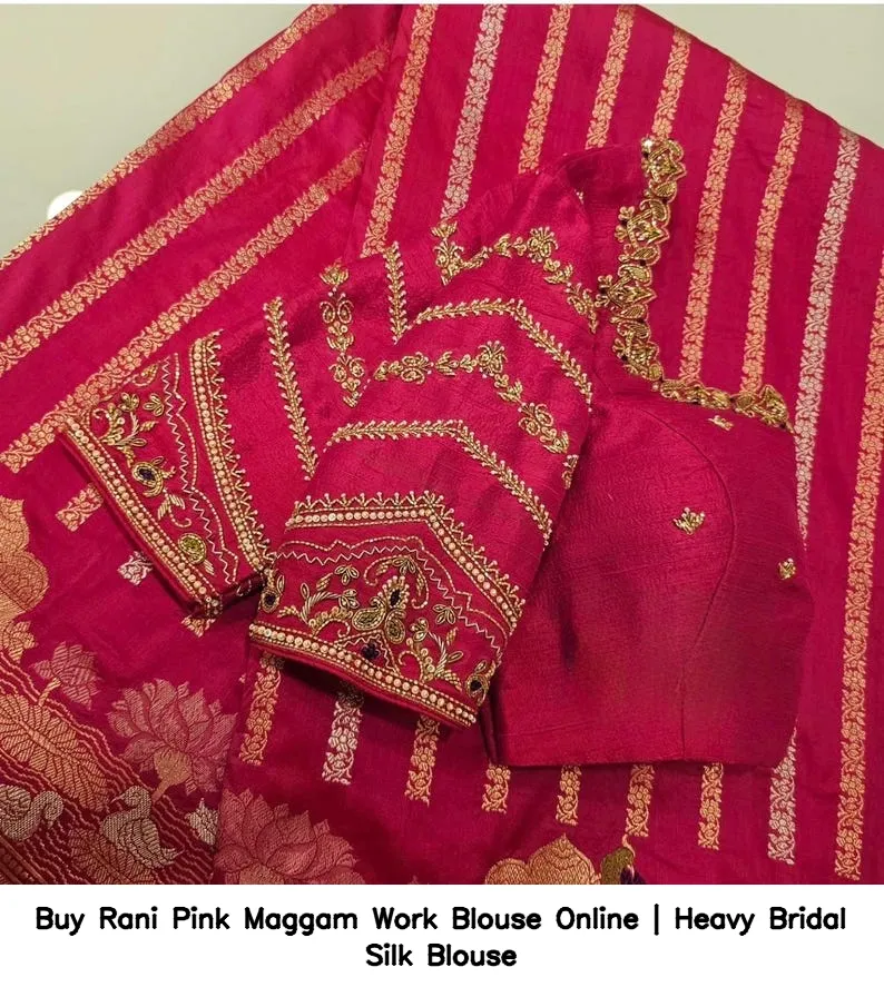 Buy Rani Pink Maggam Work Blouse Online | Heavy Bridal Silk Blouse