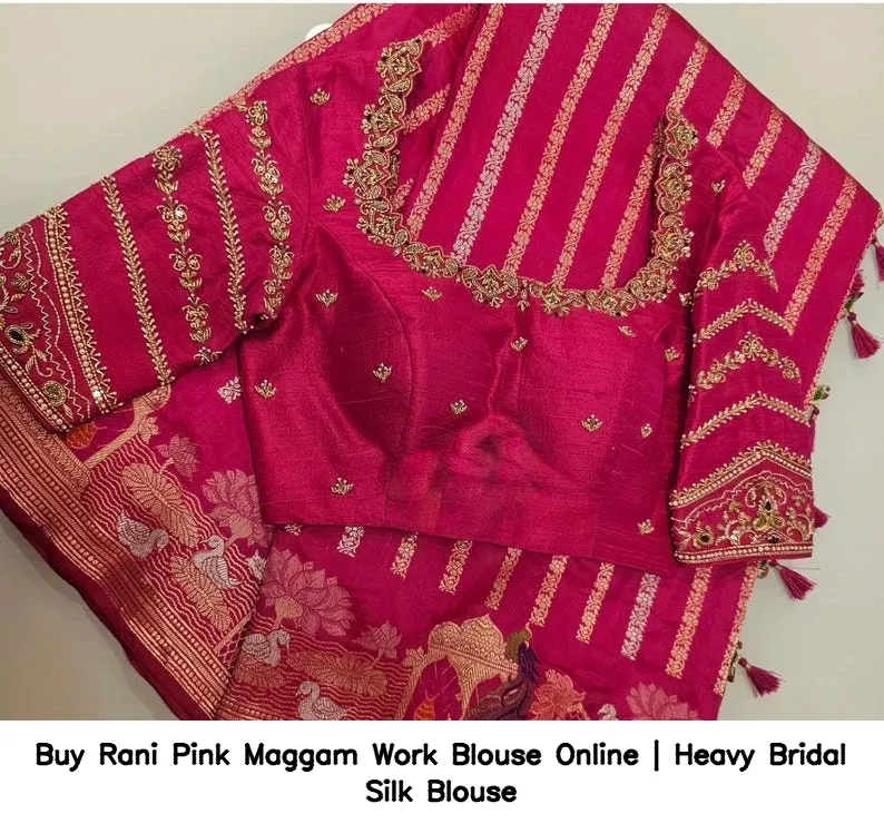 Buy Rani Pink Maggam Work Blouse Online | Heavy Bridal Silk Blouse