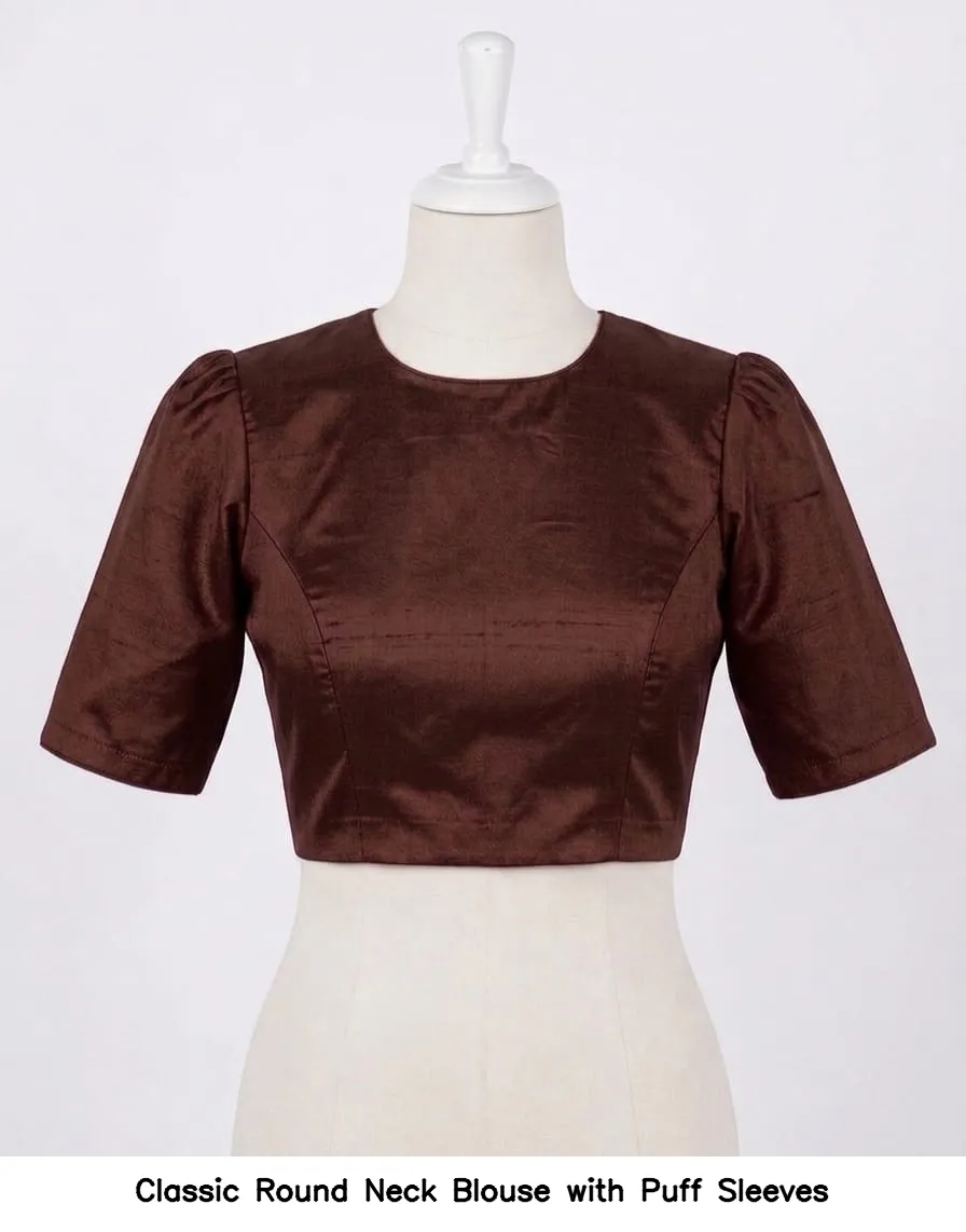 Classic Round Neck Blouse with Puff Sleeves