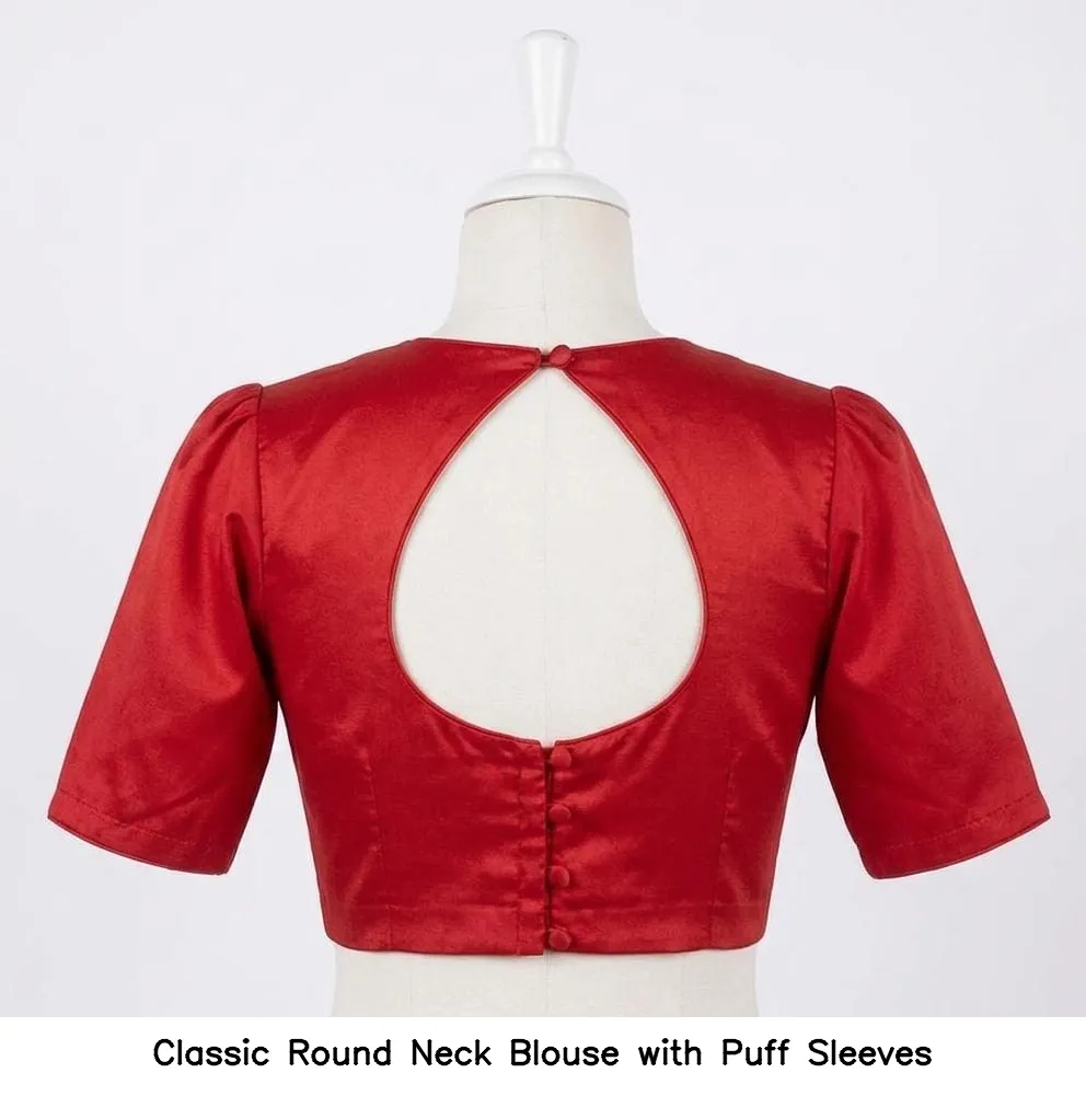 Classic Round Neck Blouse with Puff Sleeves 2