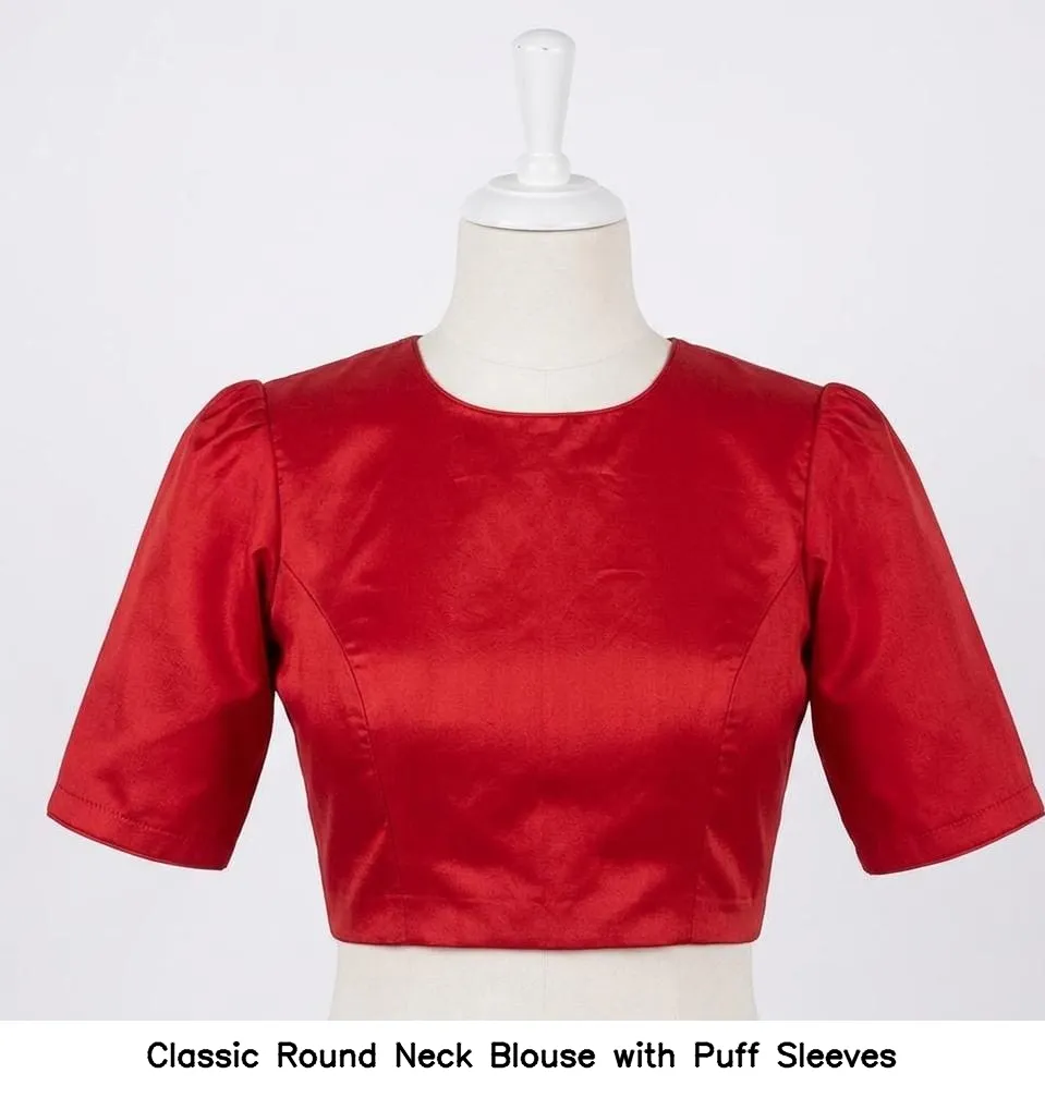 Classic Round Neck Blouse with Puff Sleeves 3