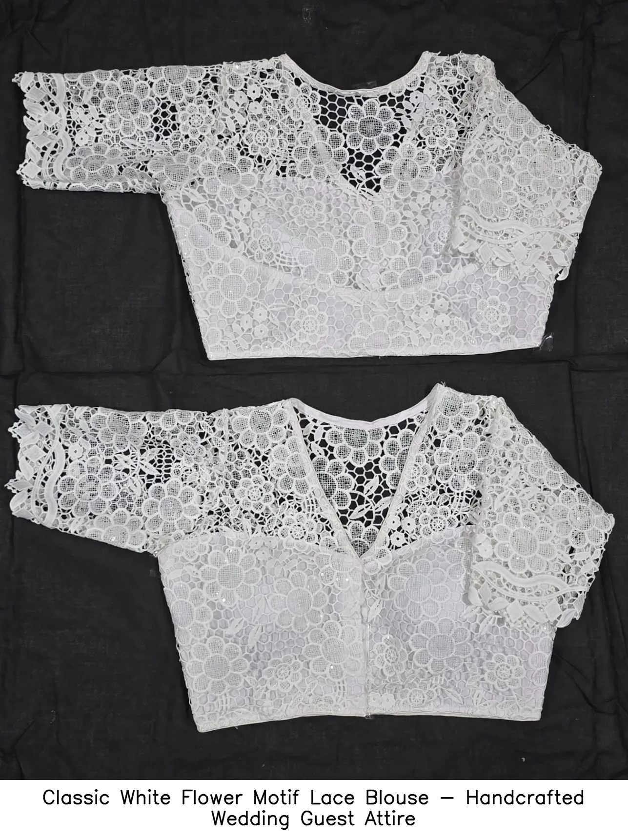 Classic White Flower Motif Lace Blouse - Handcrafted Wedding Guest Attire 2