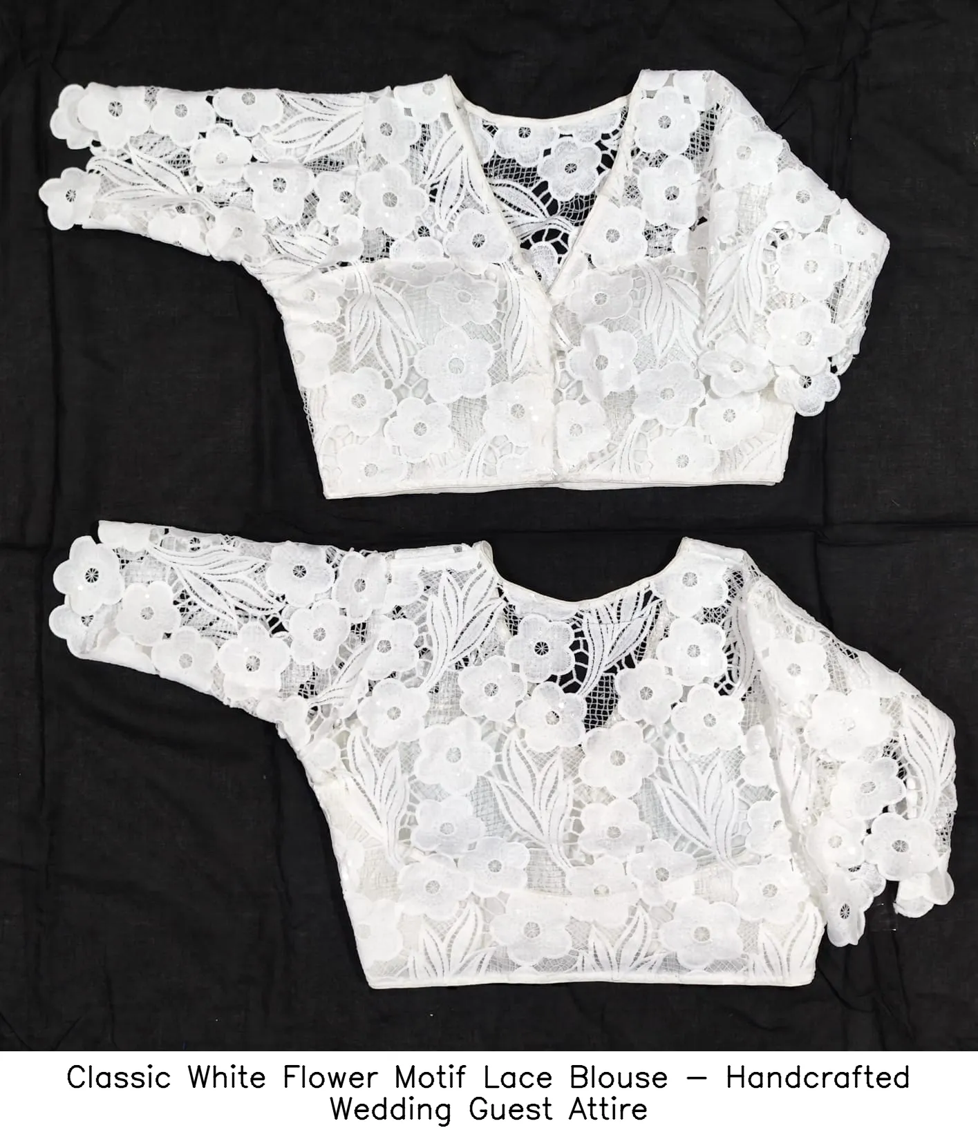 Classic White Flower Motif Lace Blouse - Handcrafted Wedding Guest Attire 3