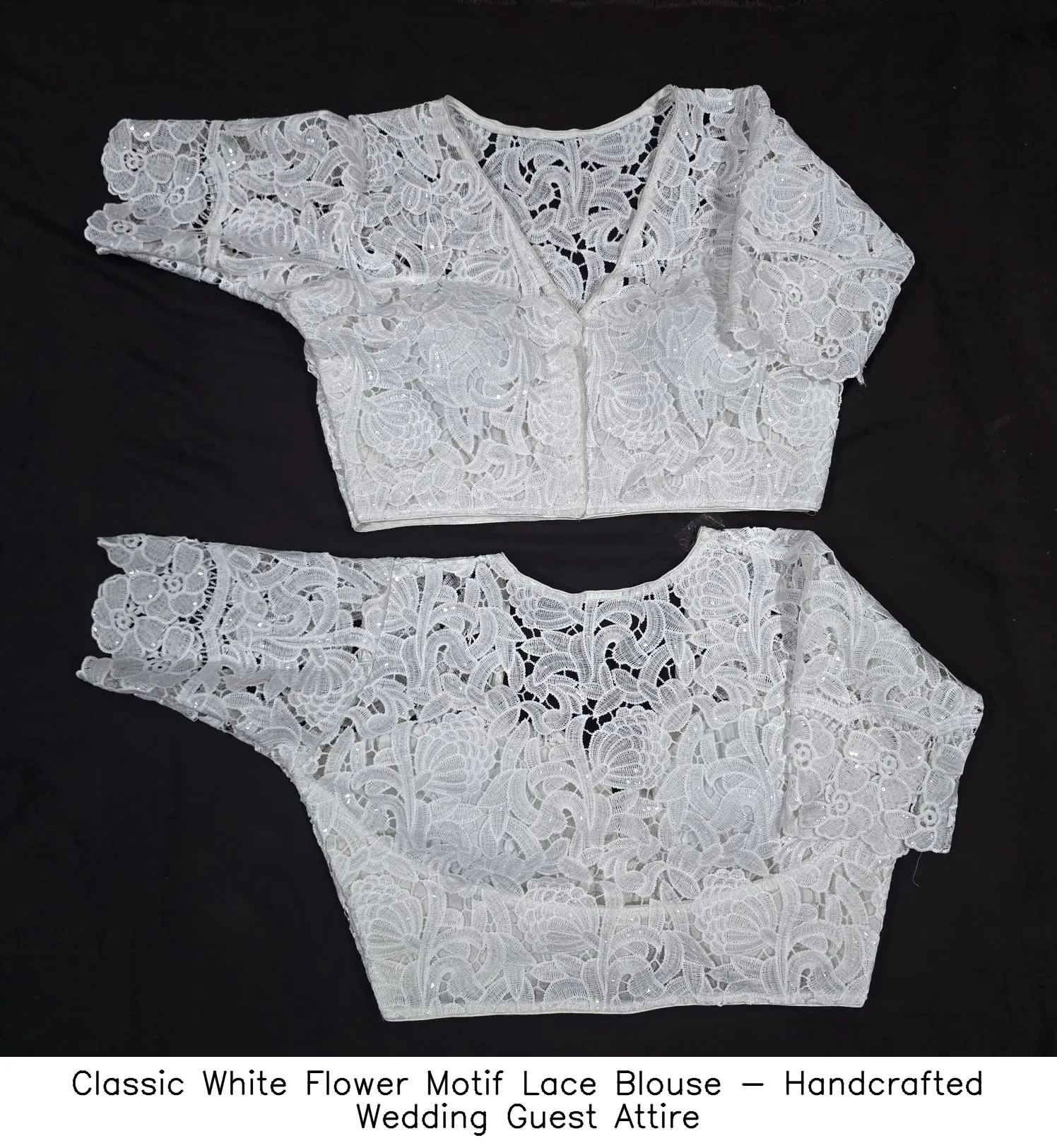 Classic White Flower Motif Lace Blouse - Handcrafted Wedding Guest Attire 4