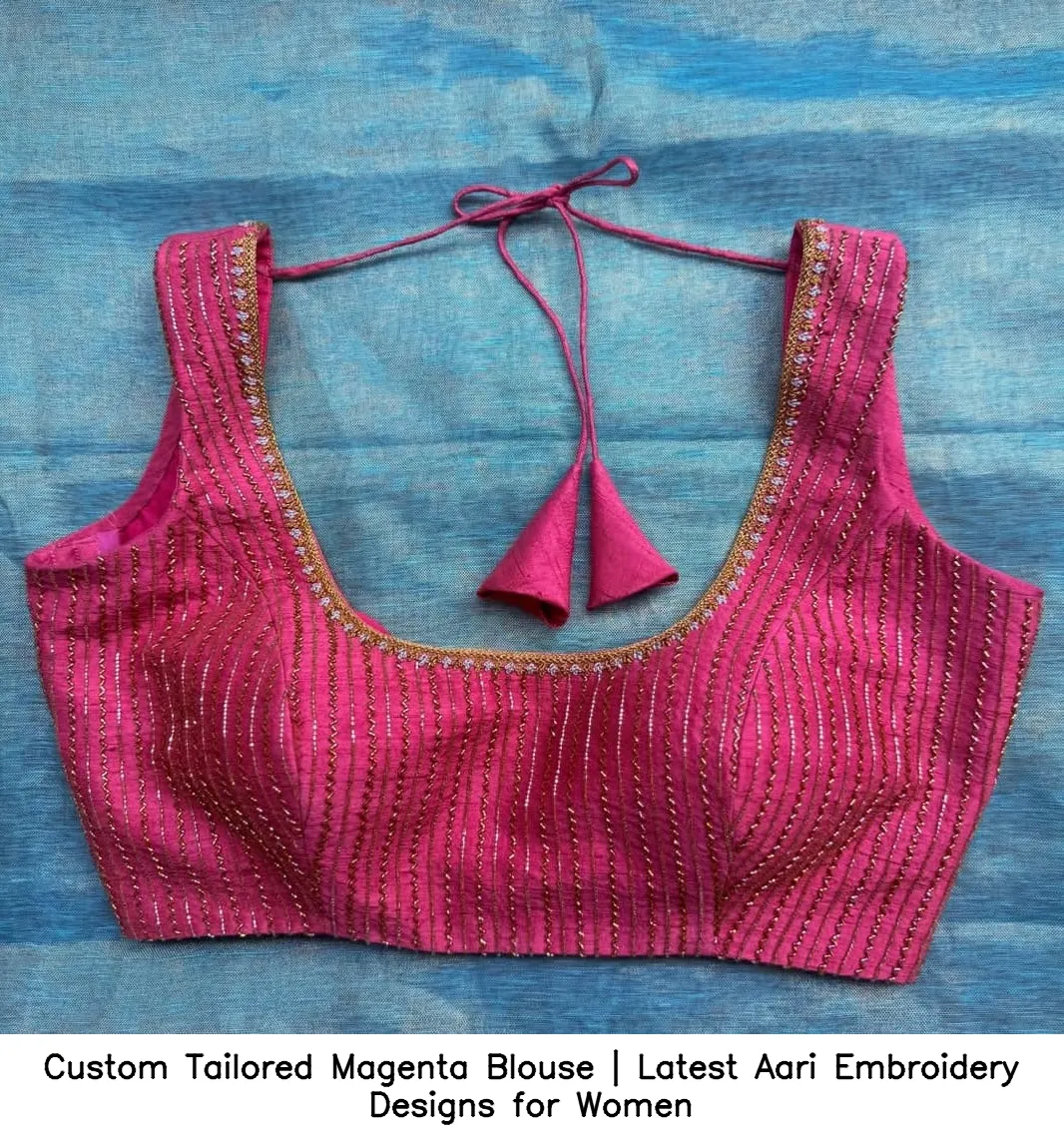 Custom Tailored Magenta Blouse | Latest Aari Embroidery Designs for Women 4