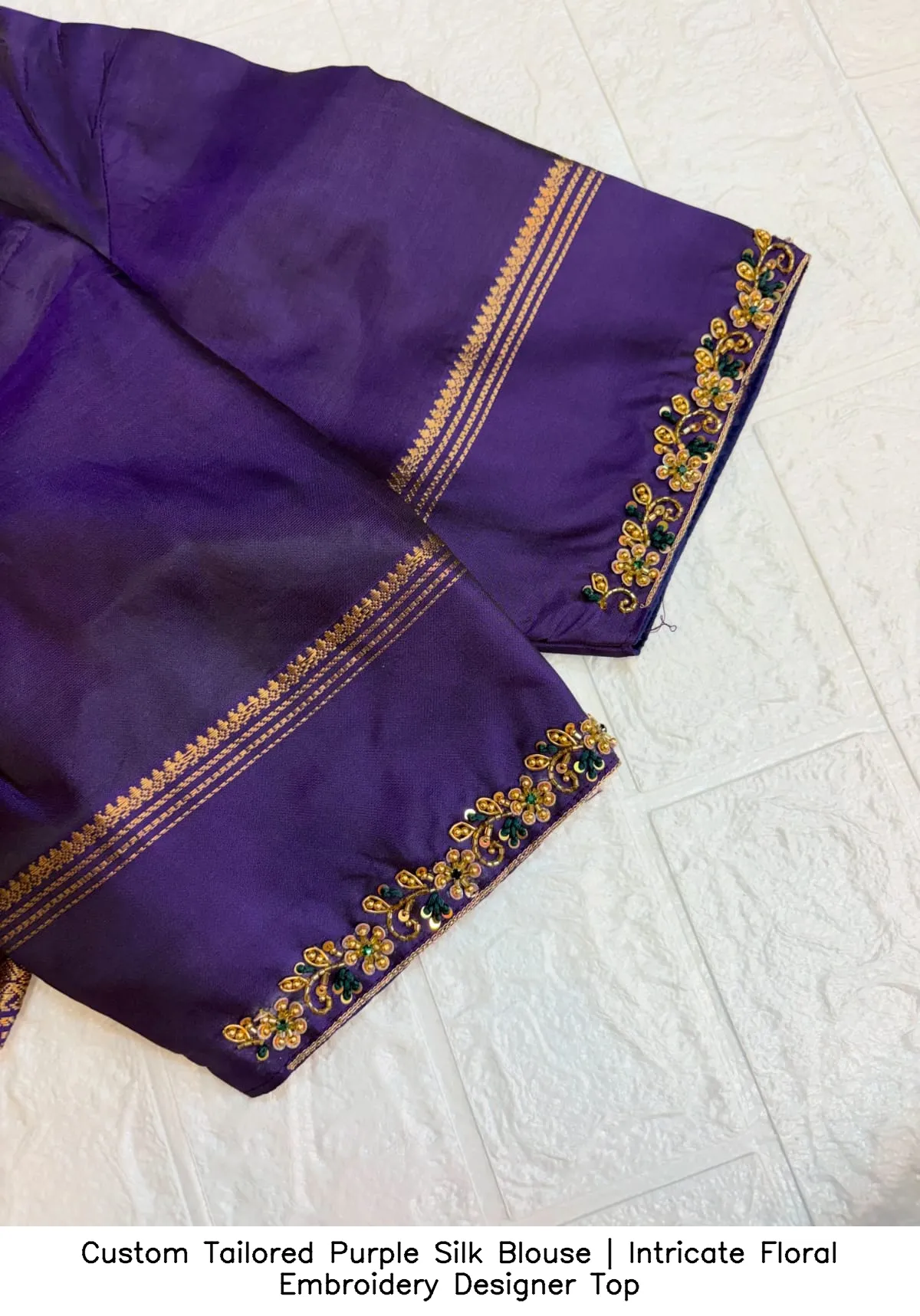 Custom Tailored Purple Silk Blouse | Intricate Floral Embroidery Designer Top 2