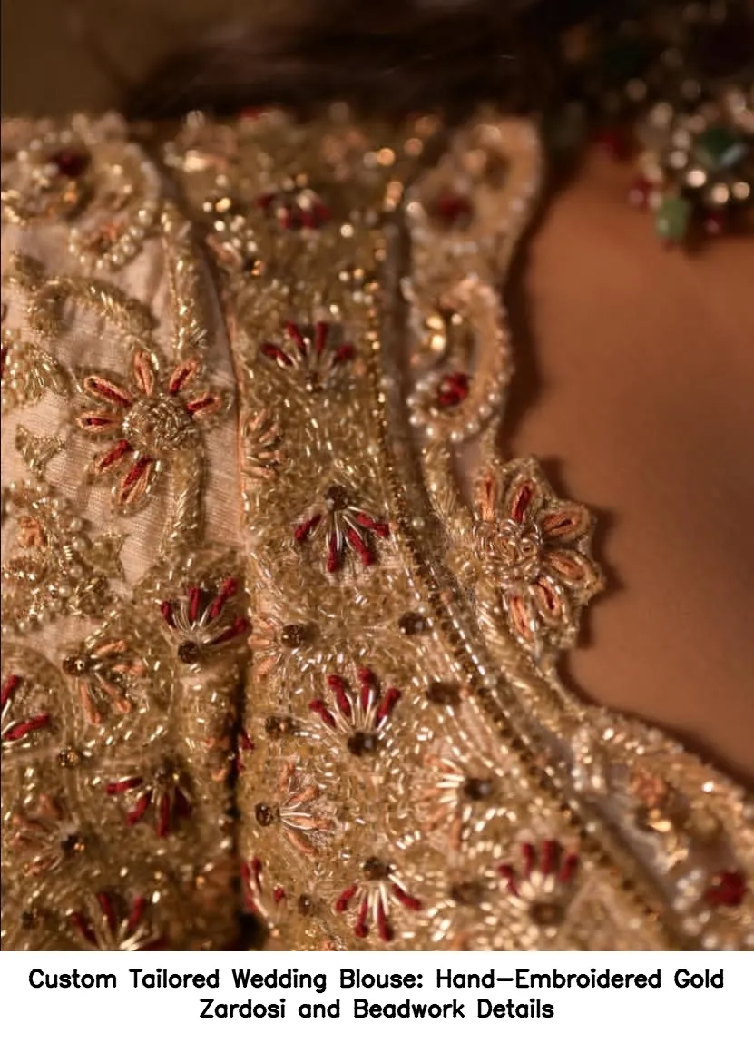 Custom Tailored Wedding Blouse: Hand-Embroidered Gold Zardosi and Beadwork Details