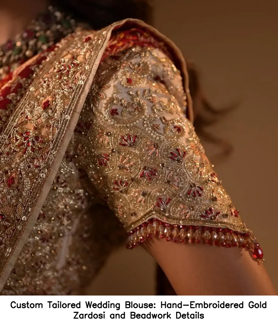 Custom Tailored Wedding Blouse: Hand-Embroidered Gold Zardosi and Beadwork Details