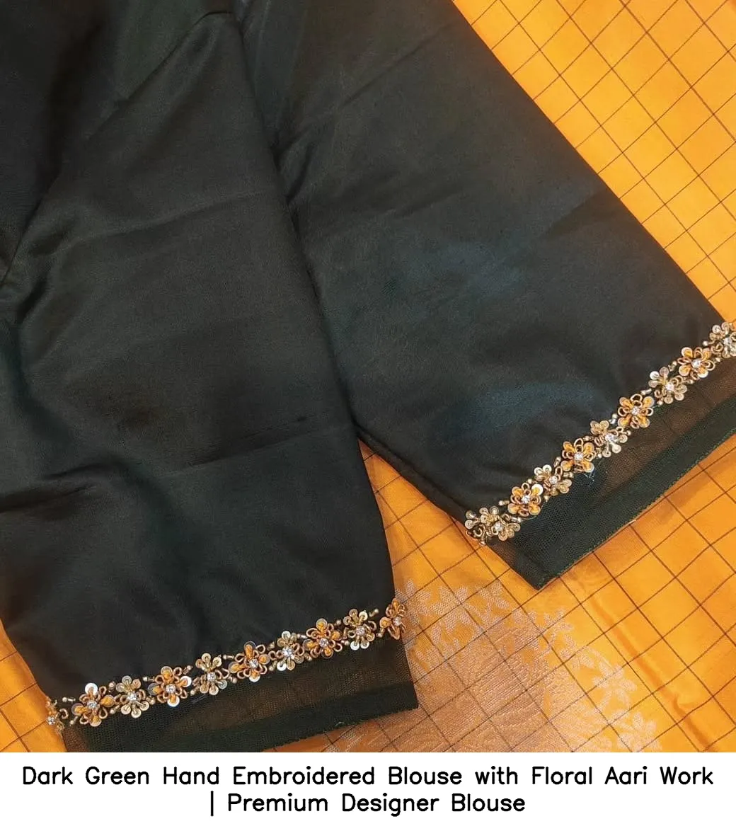 Dark Green Hand Embroidered Blouse with Floral Aari Work | Premium Designer Blouse 2