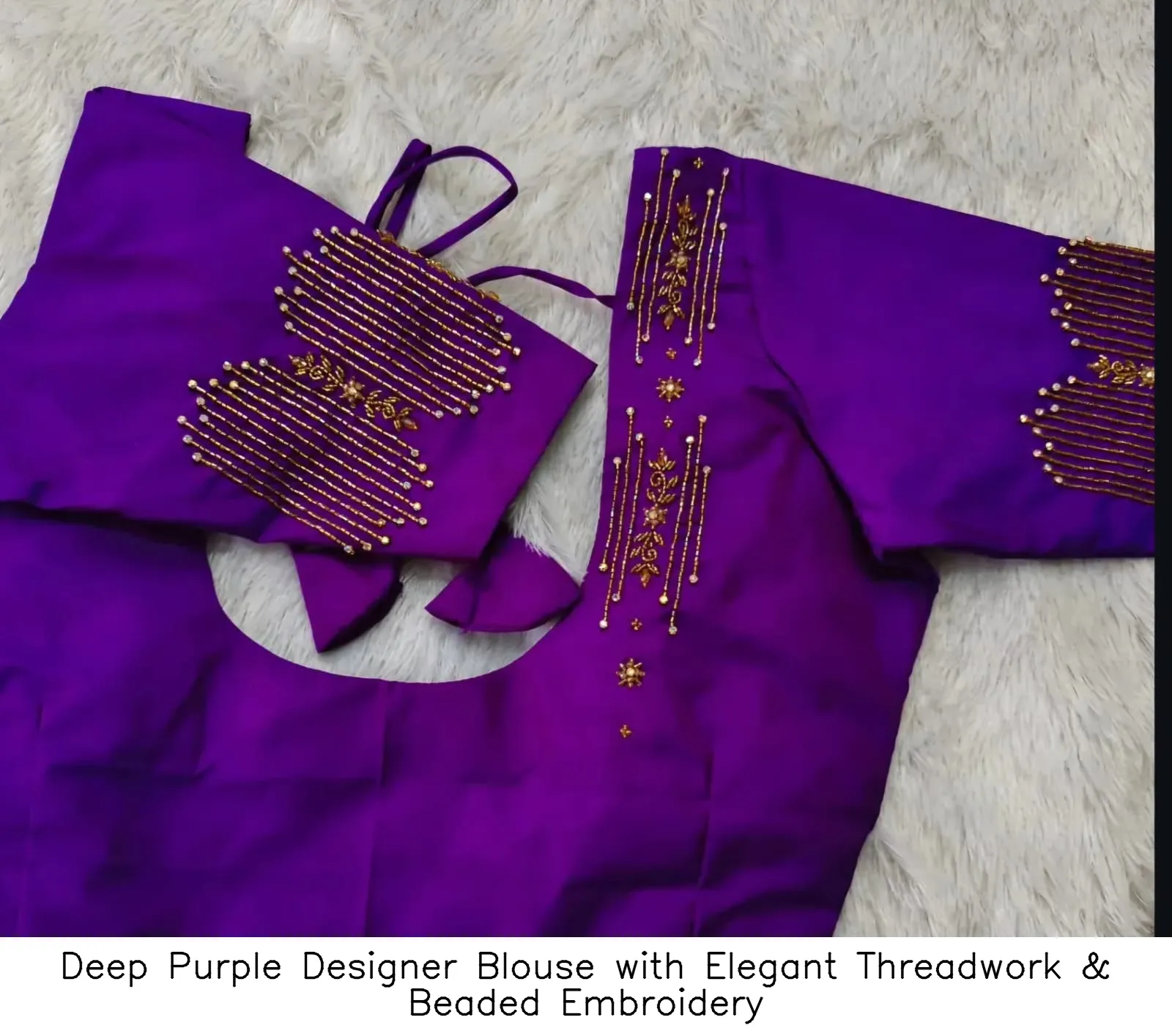 Deep Purple Designer Blouse with Elegant Threadwork & Beaded Embroidery