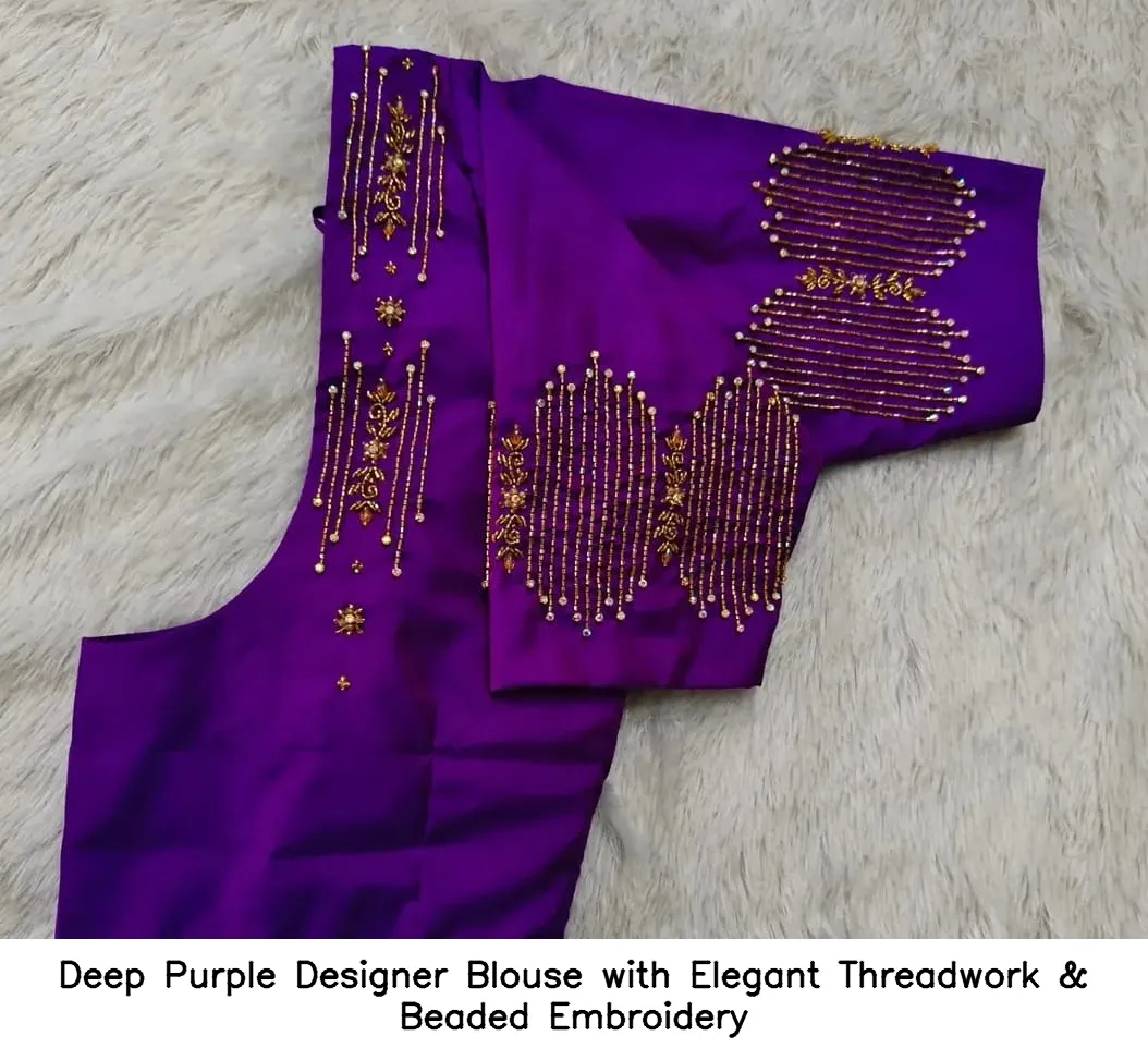 Deep Purple Designer Blouse with Elegant Threadwork & Beaded Embroidery 2