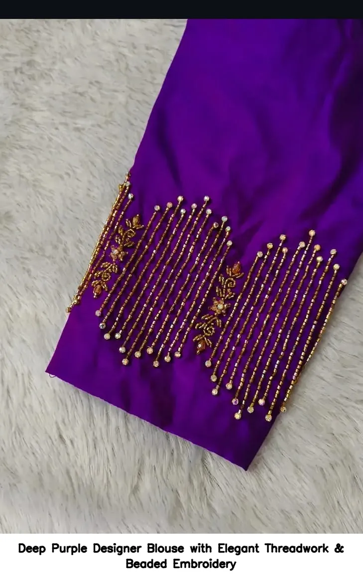 Deep Purple Designer Blouse with Elegant Threadwork & Beaded Embroidery 3