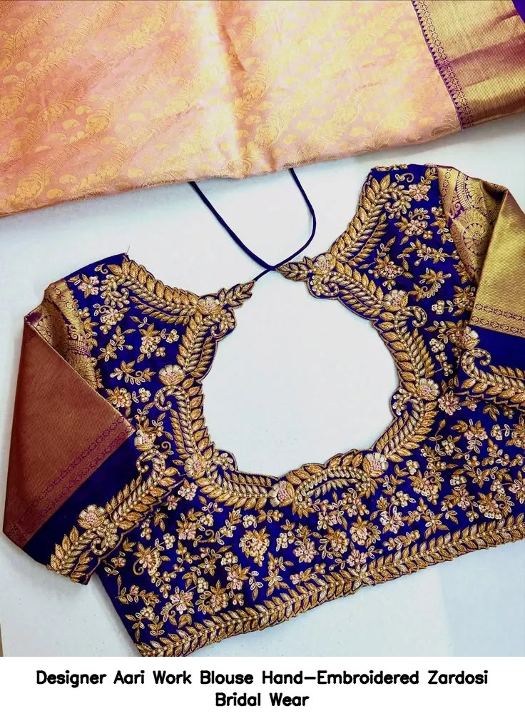 Designer Aari Work Blouse – Hand-Embroidered Zardosi Bridal Wear