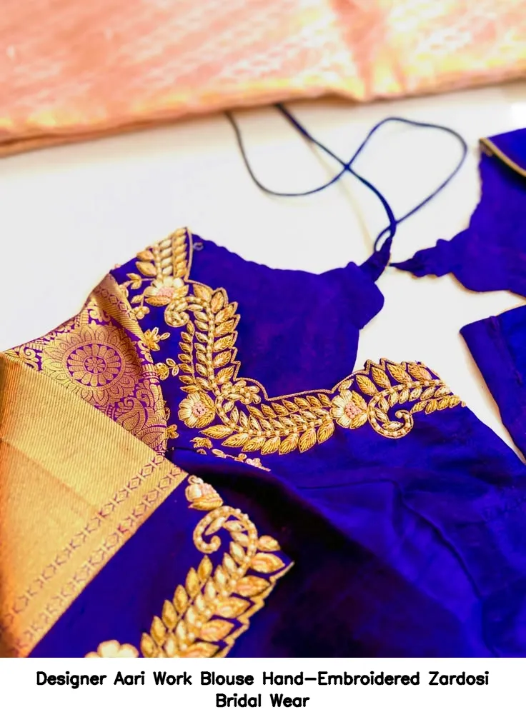 Designer Aari Work Blouse – Hand-Embroidered Zardosi Bridal Wear