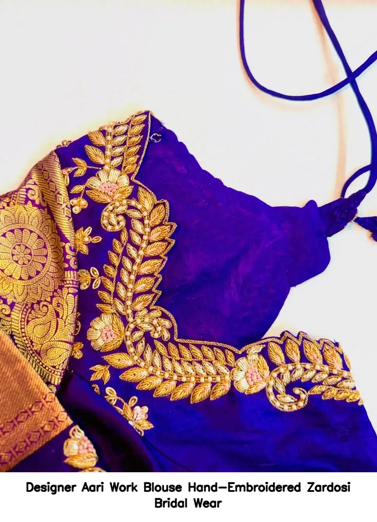 Designer Aari Work Blouse – Hand-Embroidered Zardosi Bridal Wear